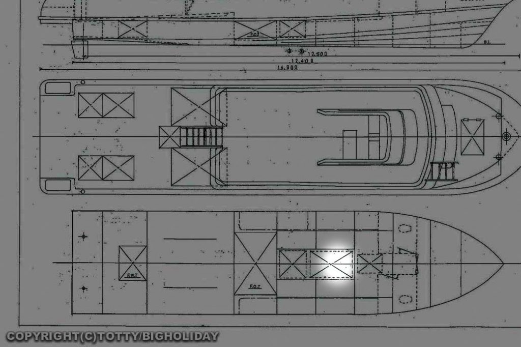 ダイビングボート造船過程設計図：足湯